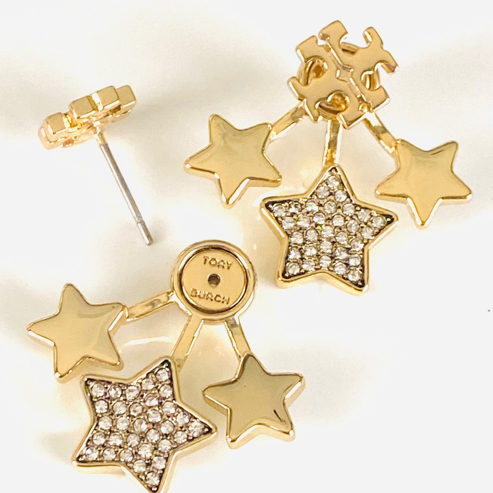 NWT Tory Burch Kira Shooting Stars Front-Back Ear Jacket Earrings Rtl $198